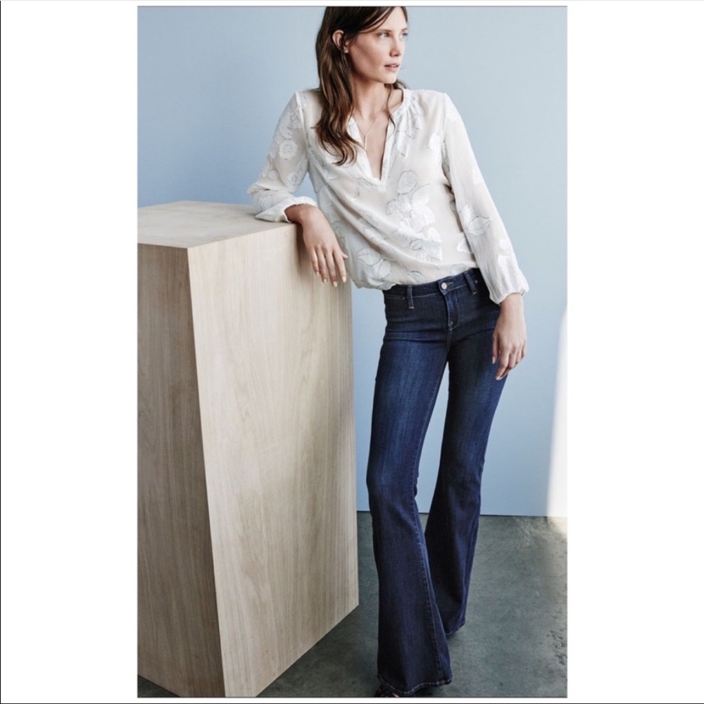 Joie White and Silver Metallic Semi-sheer Silk Blouse